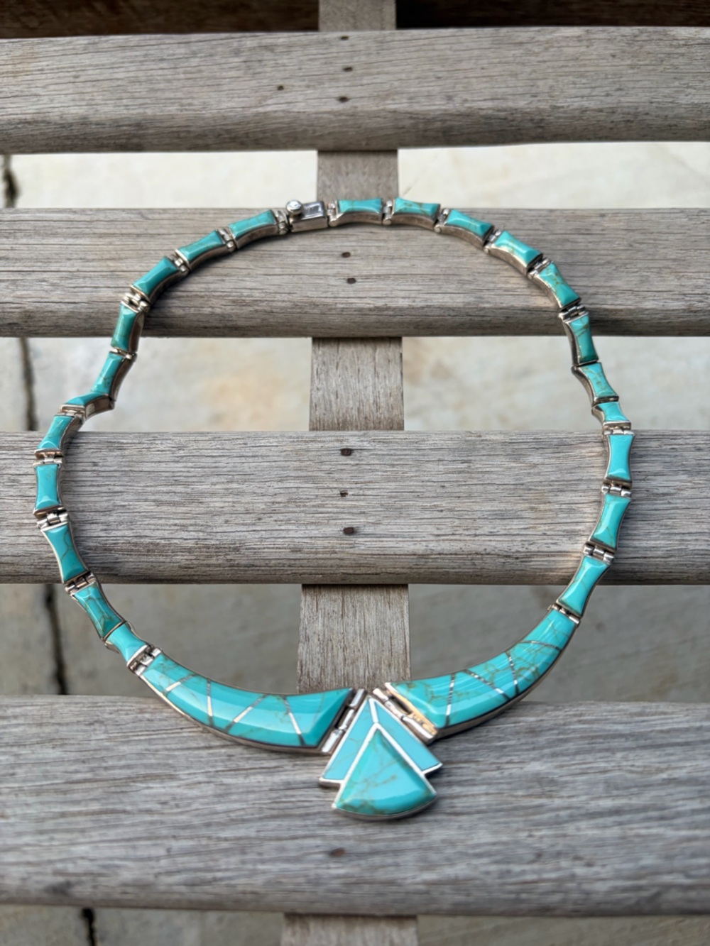 Turquoise Inlay Collar Necklace - Taxco TN-50 Mexico 950
